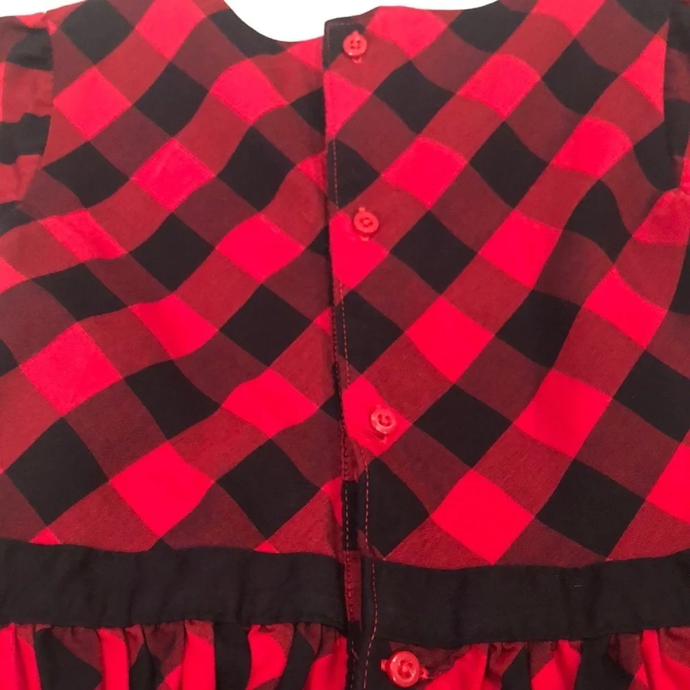Just One You Carter's Red Black Buffalo Plaid Puff Sleeve A-Line Dress Girls 5T